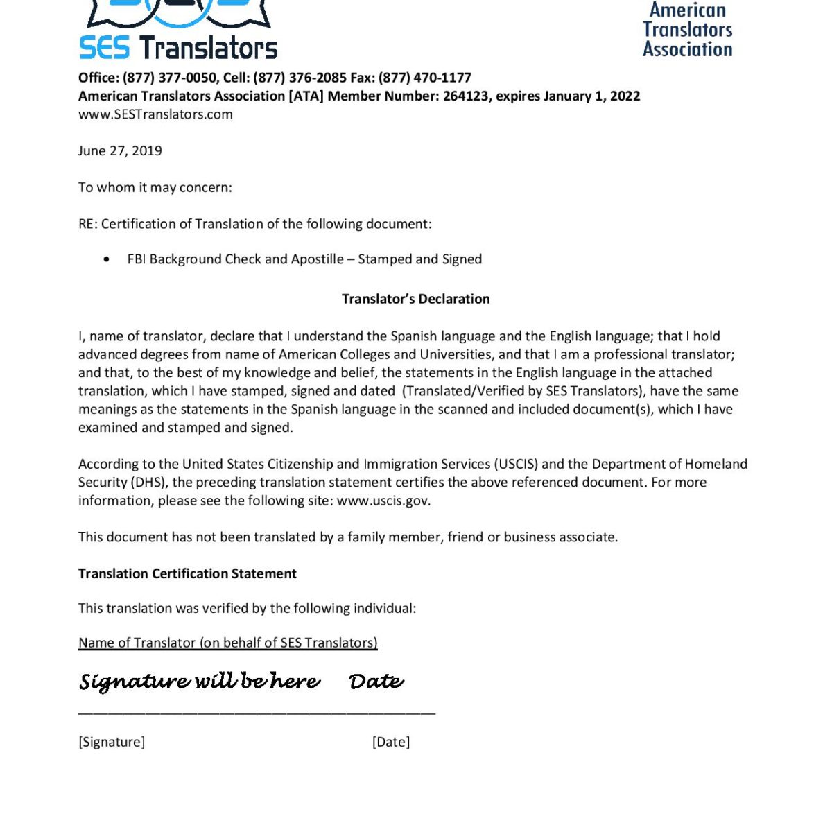 FBI Background Check Translation and Federal Apostille Translation Services  | SES Translators (2 to 8 Hours)